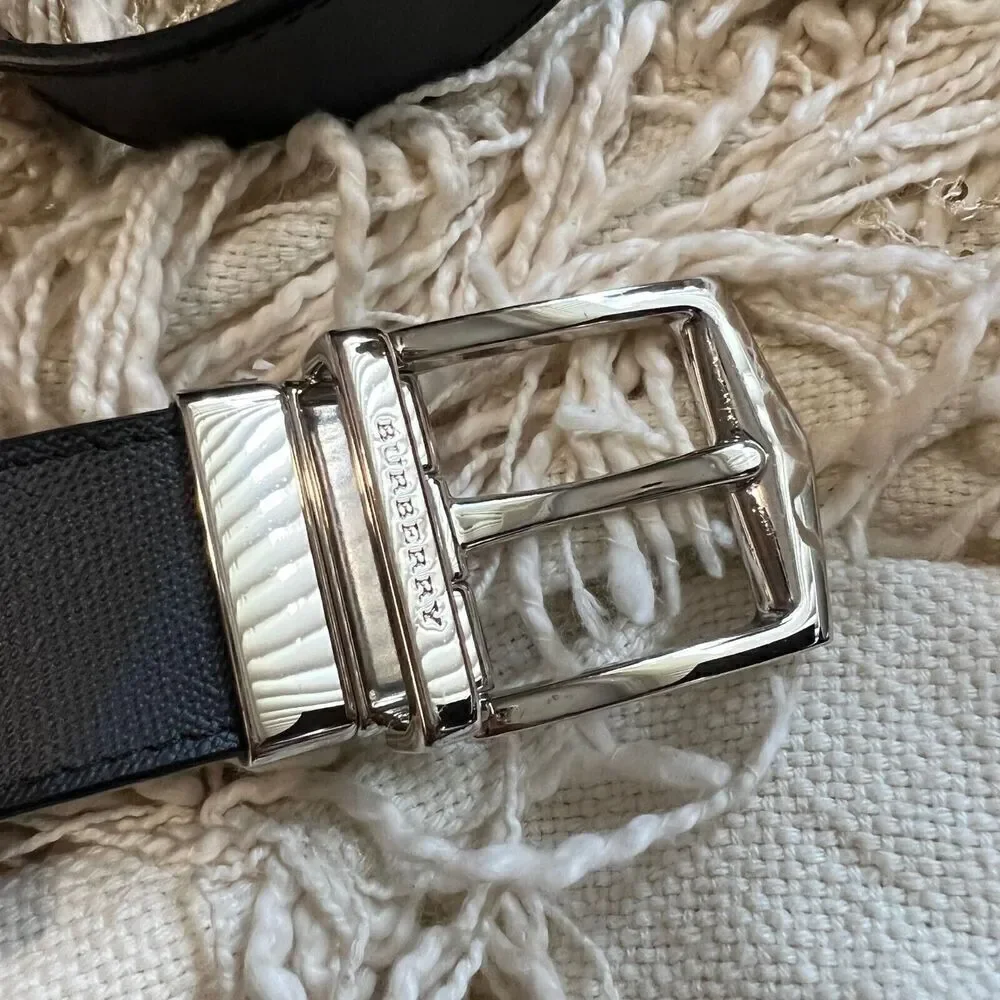Burberry Men's Reversible Check Belt Black Blue Size 30/75 NEW